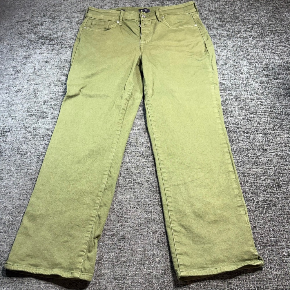 NYDJ Marilyn Straight Pants Womens 10 Olive Green Lift Tuck Stretch Twill 1497